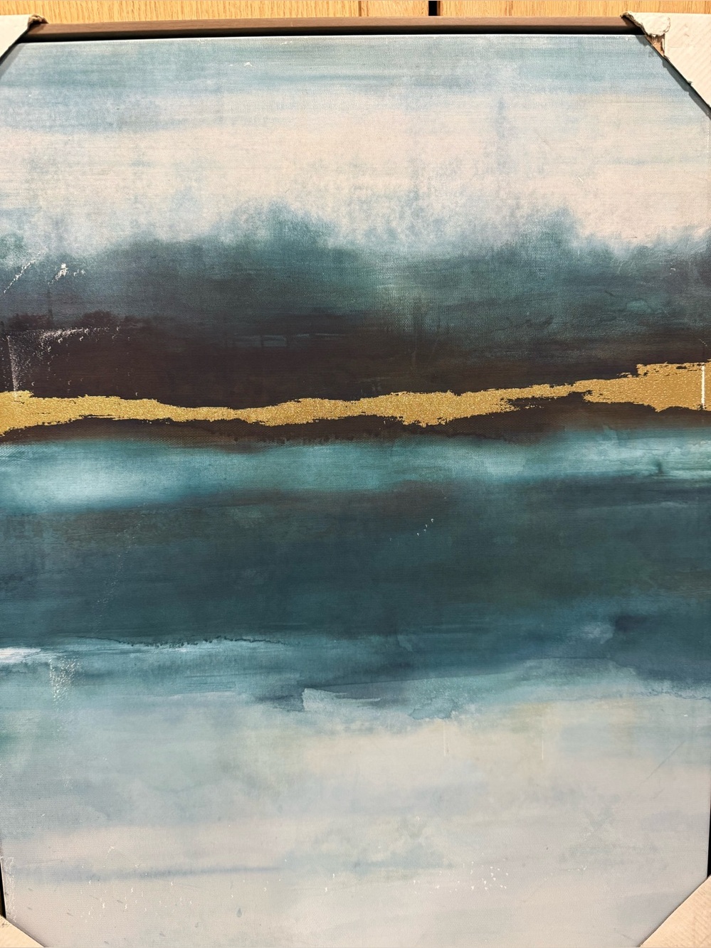 Threshold Natural Framed Canvas w/Teal & Gold Abstract 24”x30” - Picture 3 of 11
